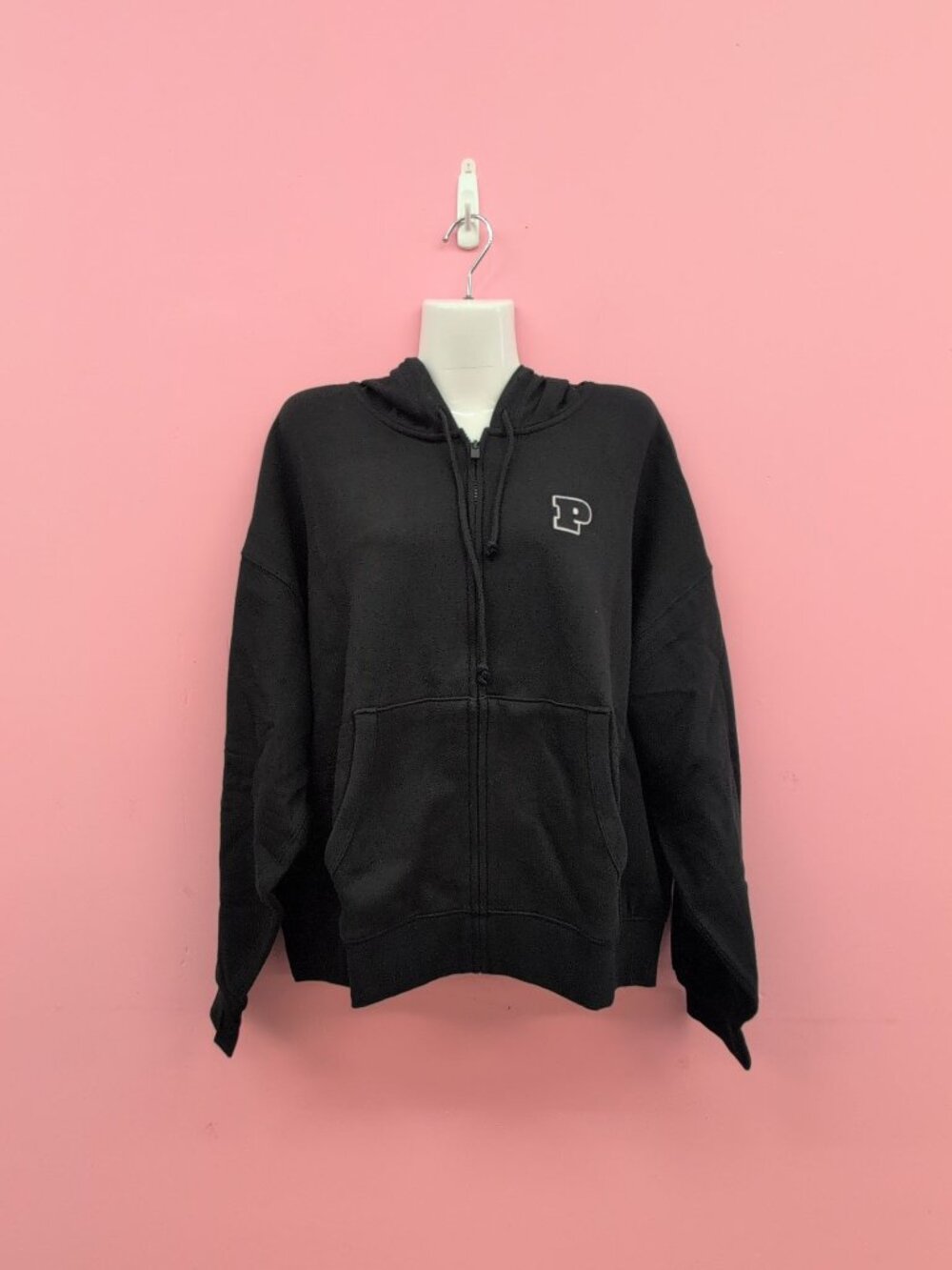 Victoria Secret PINK Campus Fleece Full Zip Hoodie Large Black